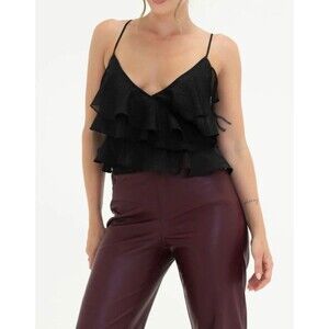 Rumored Tango Tank Black Shimmer Ruffled Size L NWT